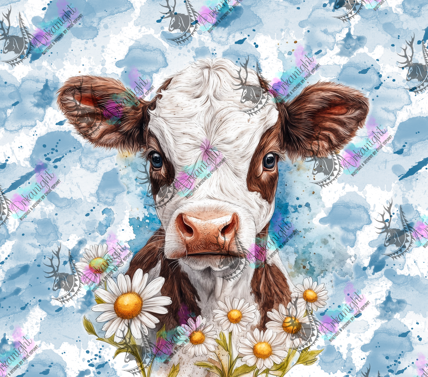 Numérique - Collection Western 2026 - Watercolor Realism - Vache Holstein Brune - Teinte de bleu