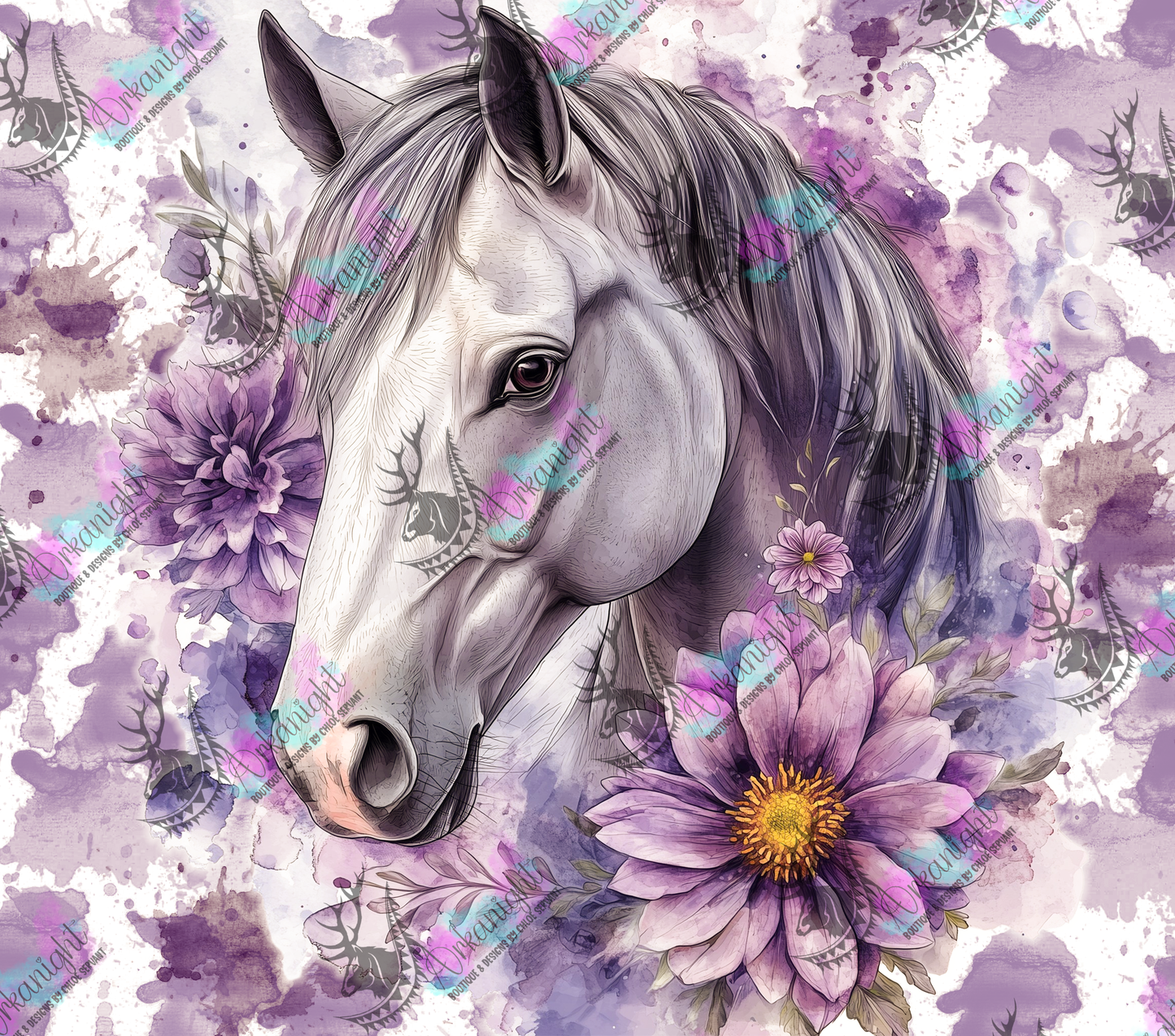 Numérique - Collection Western 2026 - Watercolor Realism - Cheval Gris - Teinte de Lilas