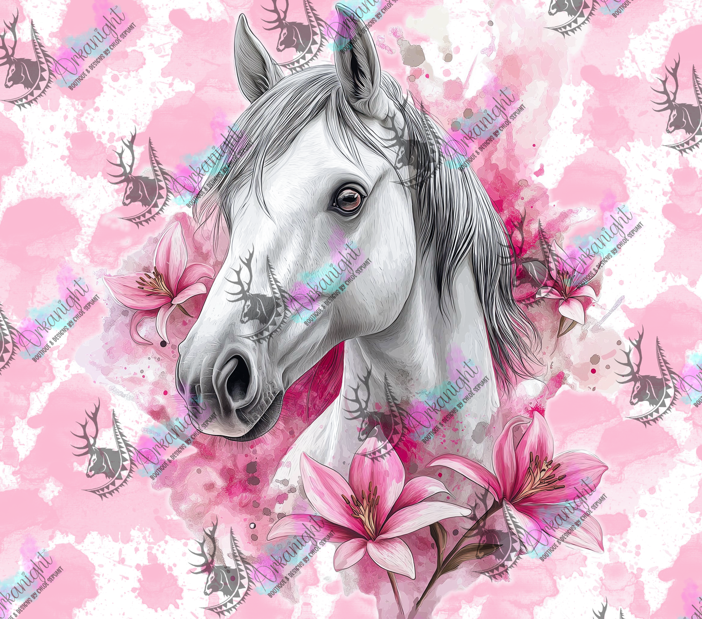 Numérique - Collection Western 2026 - Watercolor Realism - Cheval Blanc - Teinte de rose barbie
