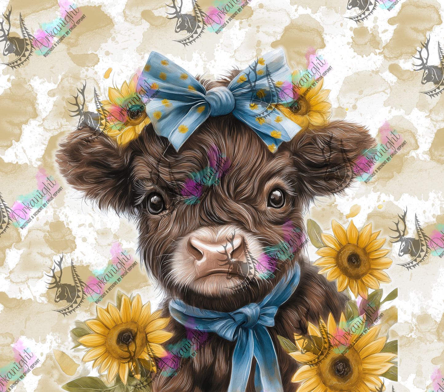 Numérique - Collection Western 2026 - Watercolor Realism - Highland Cow Brune - Teinte de d'or