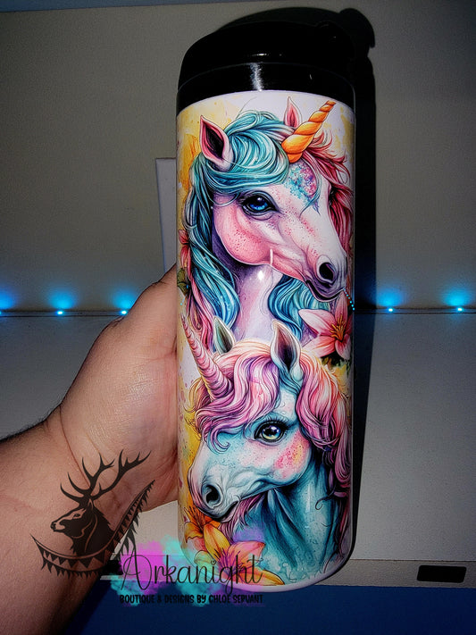Gourde sur commande - Couvercle à café - 14 oz - Collection Fantaisie 2026 - Licorne - Pastel