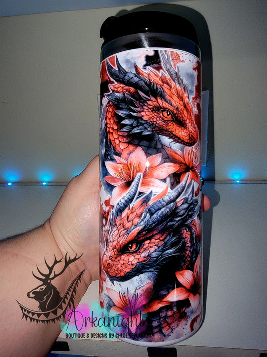 Gourde sur commande - Couvercle à café - 14 oz - Collection Fantaisie 2026 - Dragon Realism - Noir & Rouge Pompier