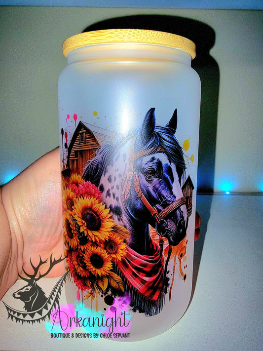Verre en vitre givré 16oz & Couvercle en Bambou - Collection Western 2026 - Paint Horse