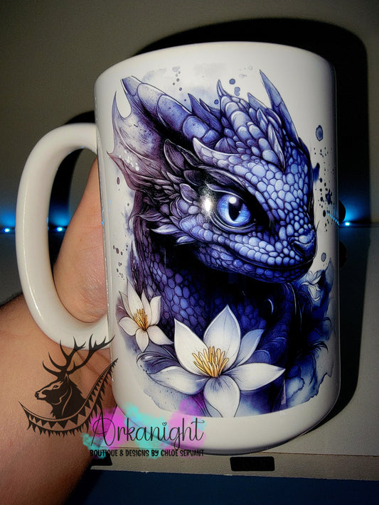 Tasse en céramique sur commande - Collection Fantaisie 2026 - Dragon - Noir & Bleu Marin