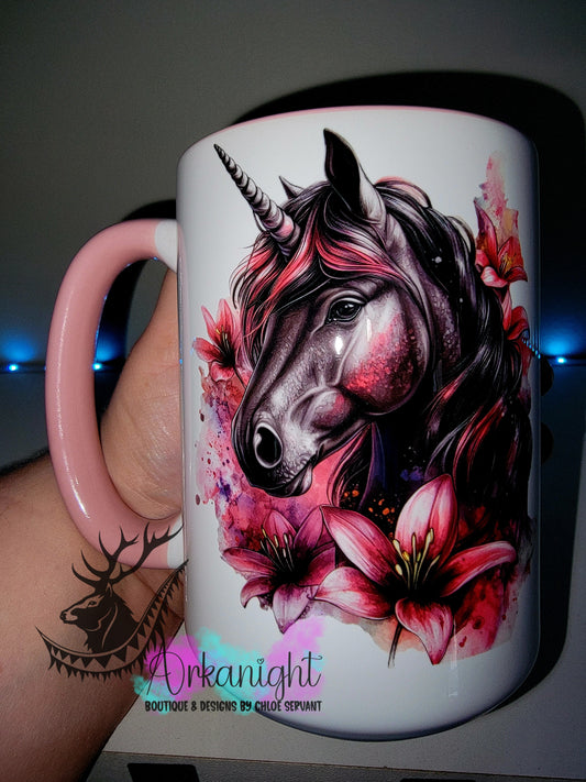 Tasse en céramique sur commande - Collection Fantaisie 2026 - Licorne - Noir & Fushia