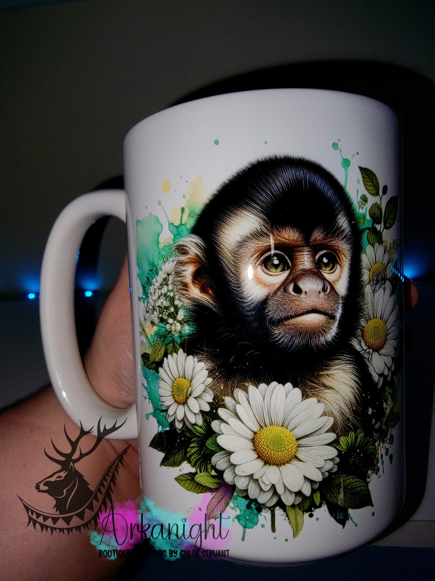 Tasse en céramique sur commande - Collection Été- Vivid Pastel Colors - Singe capucin