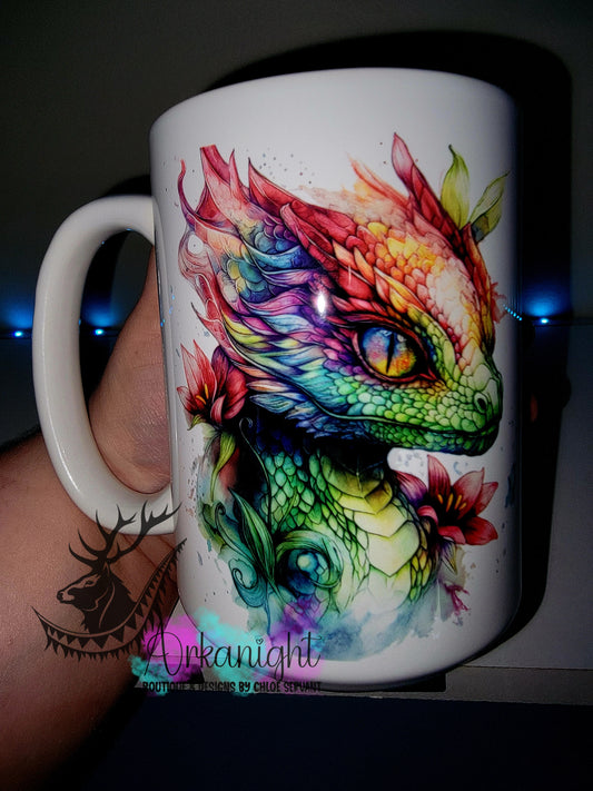 Tasse en céramique sur commande - Collection Fantaisie 2026 - Dragon - Vert , Bourgogne & orange