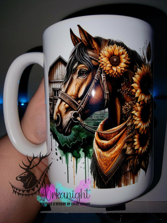 Tasse en céramique sur commande - Collection Western 2026 - Cheval Percheron - Brun