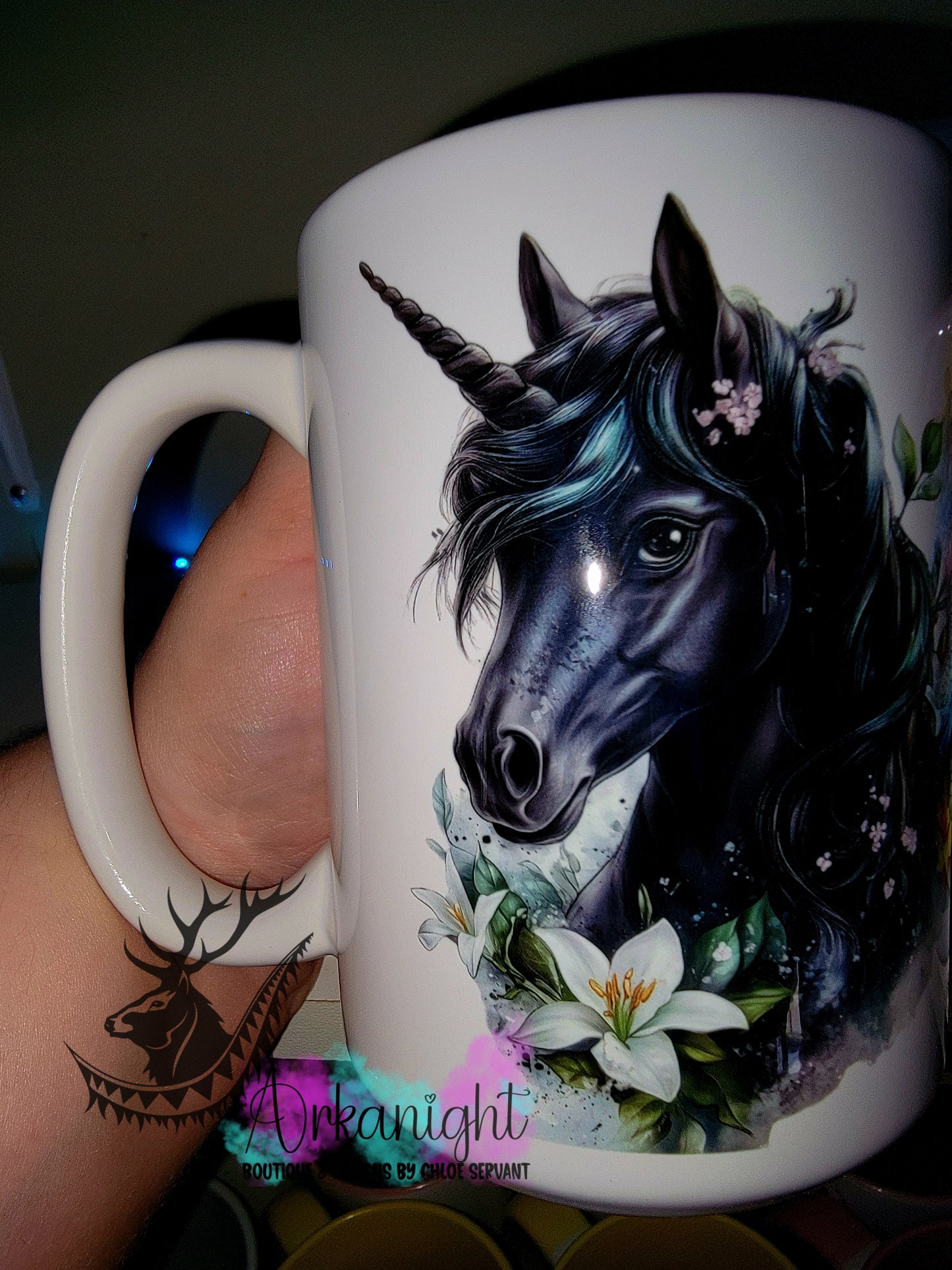 Tasse en céramique sur commande - Collection Fantaisie 2026 - Licorne - Noir & Vert Forêt