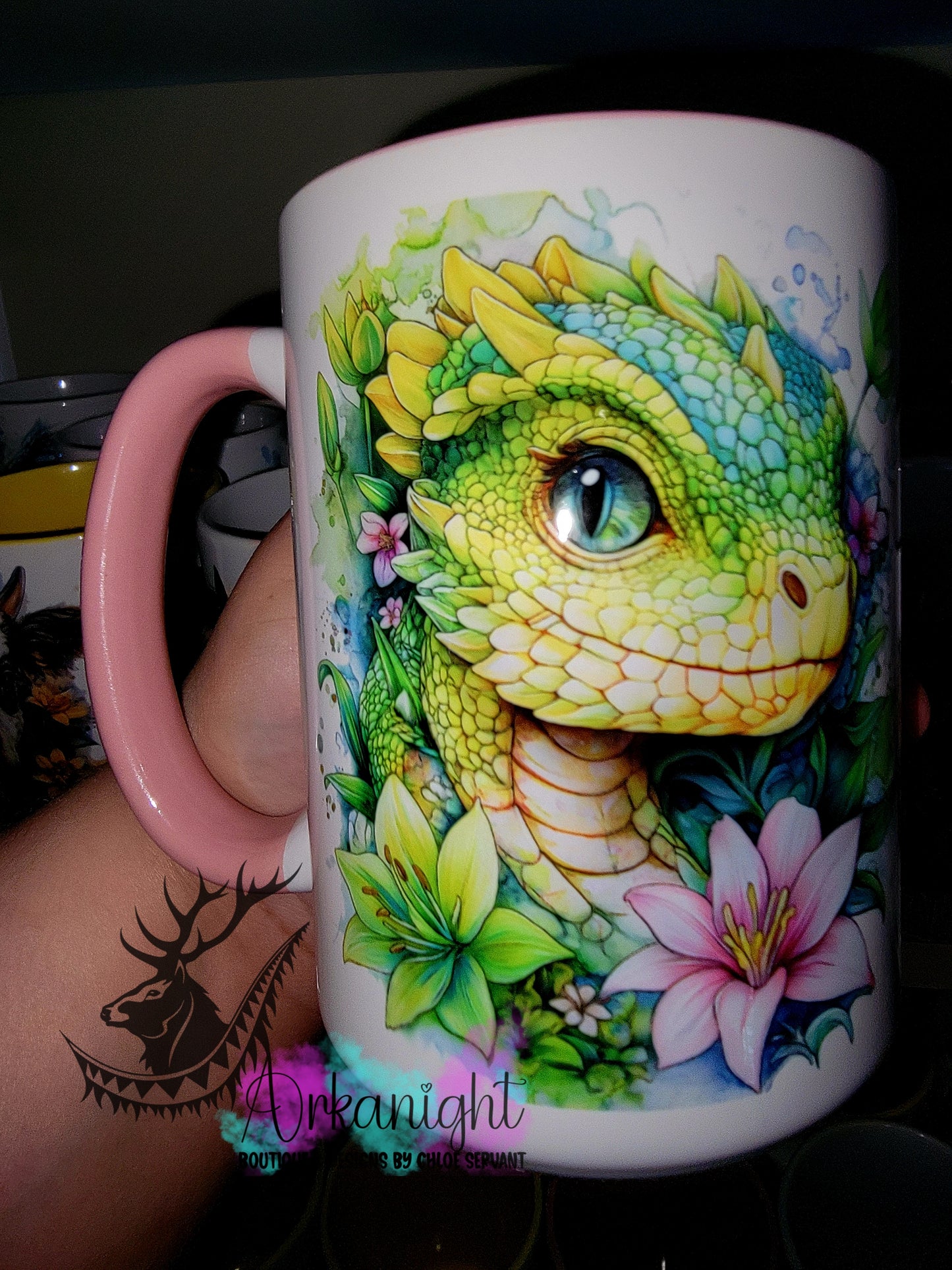 Tasse en céramique sur commande - Collection Fantaisie 2026 - Dragon - Vert Fluot & Jaune