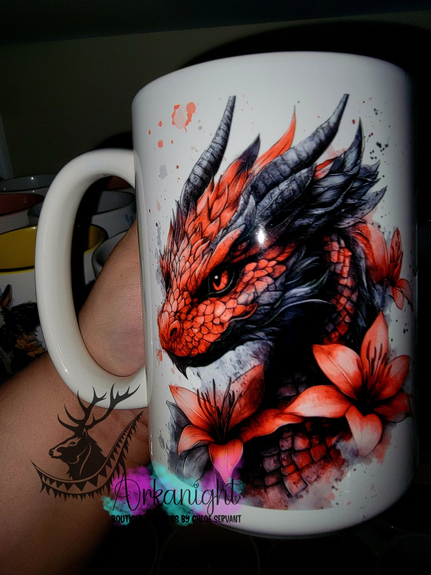 Tasse en céramique sur commande - Collection Fantaisie 2026 - Dragon - Noir & Rouge Vif