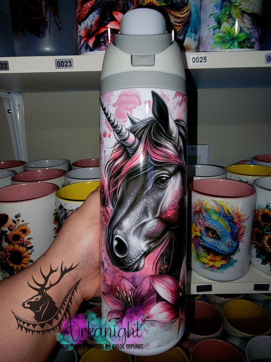 Owala DUPE 24 oz sur commande - Collection Fantaisie 2026 - Licorne- Noir et Fushia