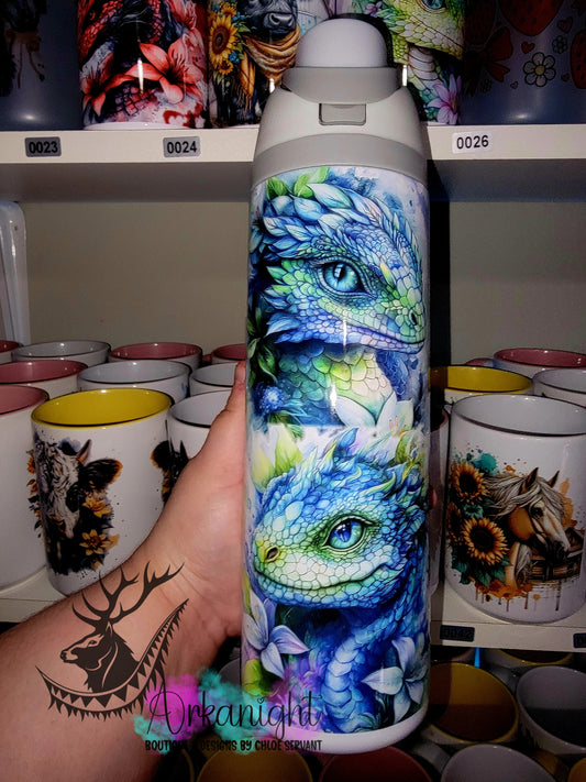 Owala DUPE 24 oz sur commande - Collection Fantaisie 2026 - Dragon Realism - Turquoise & Vert Lime