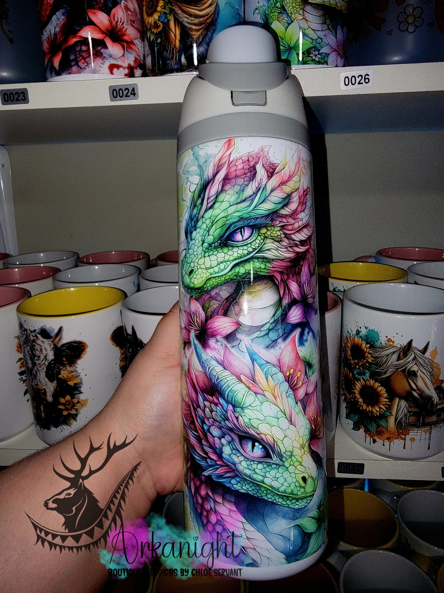 Owala DUPE 24 oz sur commande - Collection Fantaisie 2026 - Dragon Realism - Vert & Bourgogne