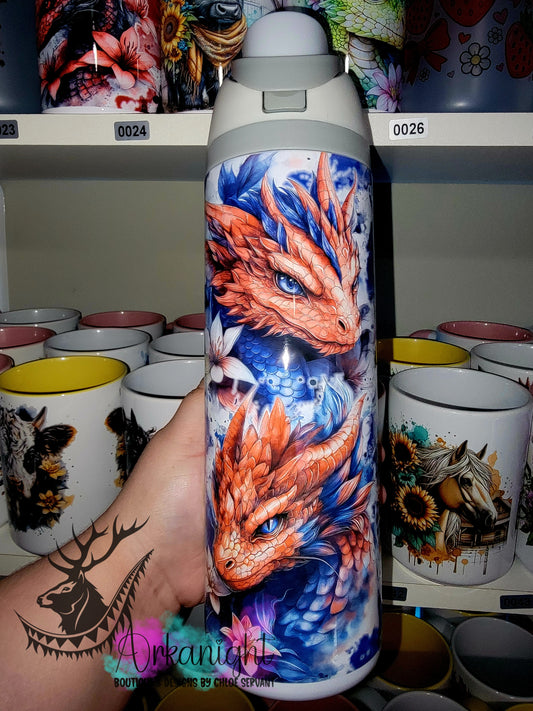 Owala DUPE 24 oz sur commande - Collection Fantaisie 2026 - Dragon Realism - Rouge Vif et Bleu Royale