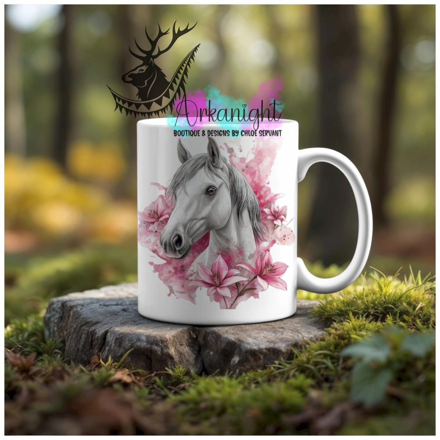 Numérique - Tasse en céramique - Western 2026 - Cheval Blanc - Teinte rose Barbie