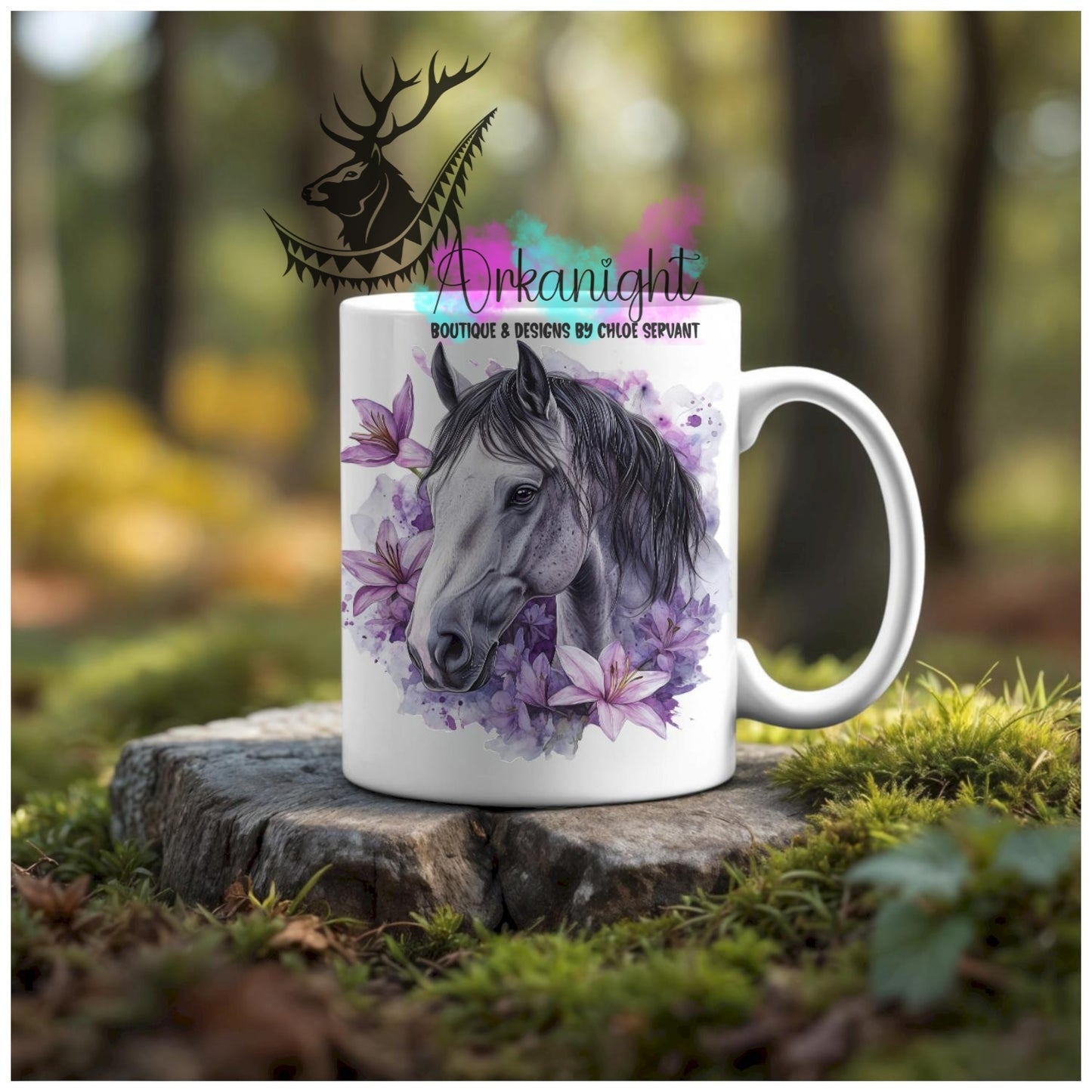 Numérique - Tasse en céramique - Western 2026 - Cheval Gris- Teinte Lilas