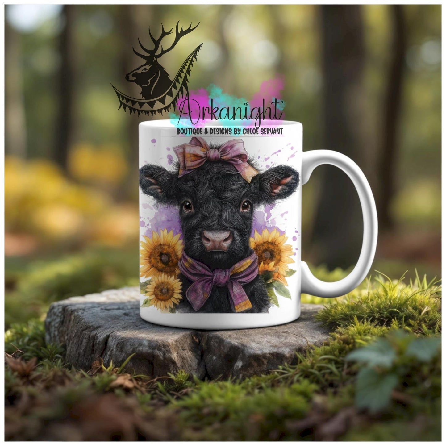 Numérique - Tasse en céramique - Western 2026 - Vache Highland Noire - Teinte de Mauve