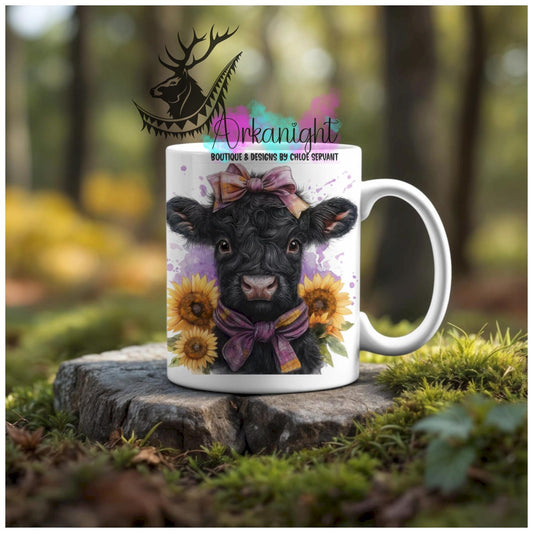 Numérique - Tasse en céramique - Western 2026 - Vache Highland Noire - Teinte de Mauve