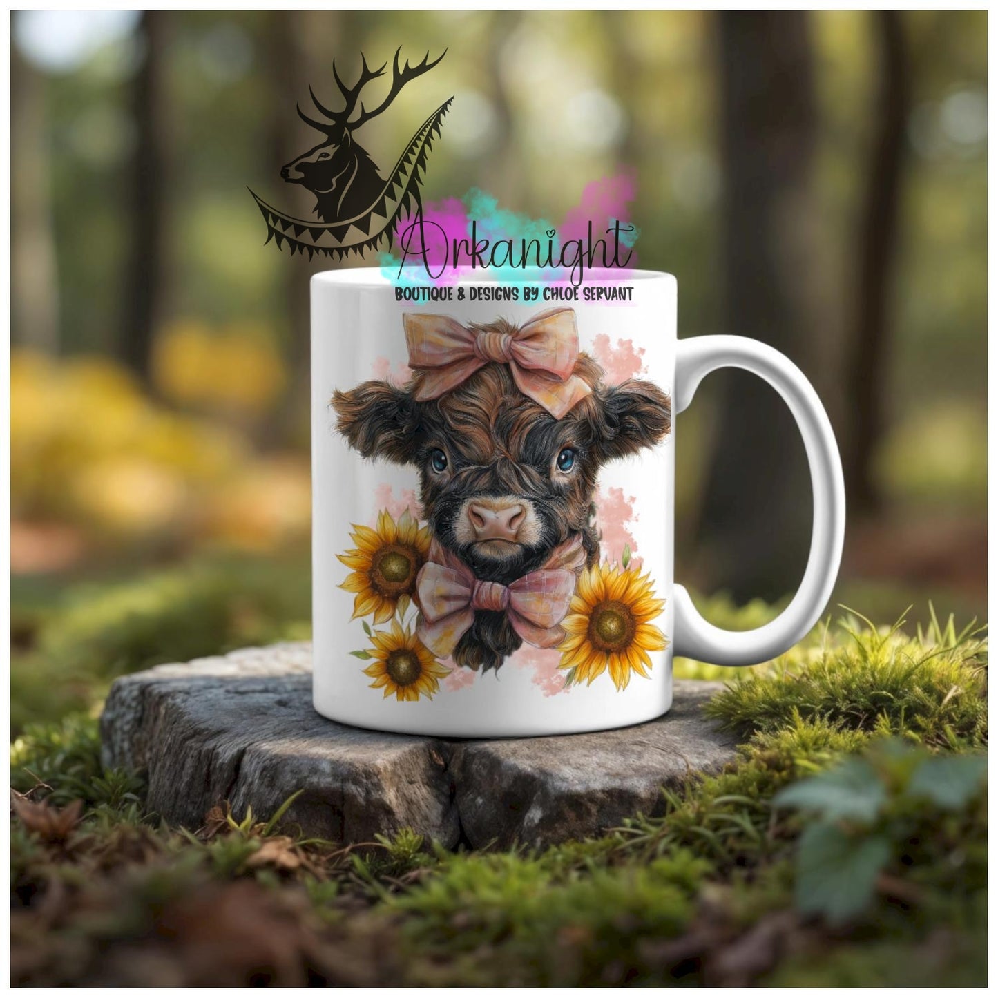 Numérique - Tasse en céramique - Western 2026 - Vache Highland Brune Foncé- Teinte de pêche