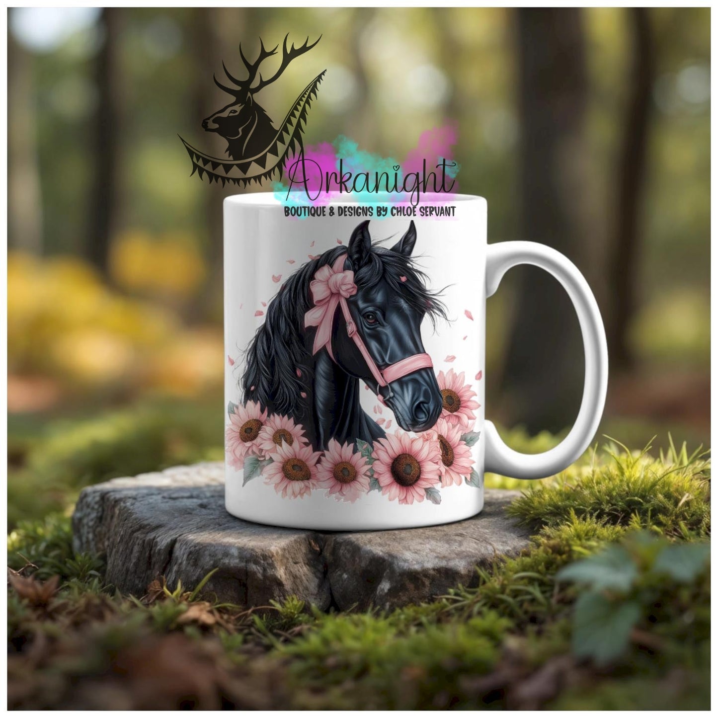 Numérique - Tasse en céramique - Western 2026 - Cheval Noir - Teinte rose Barbie