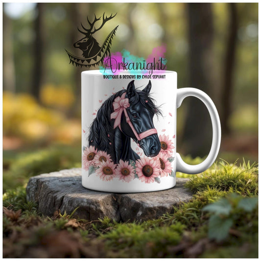 Numérique - Tasse en céramique - Western 2026 - Cheval Noir - Teinte rose Barbie