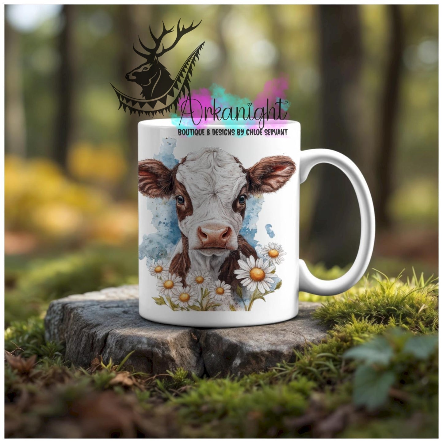 Numérique - Tasse en céramique - Western 2026 - Vache Holstein Brune - Teinte de bleu Ciel