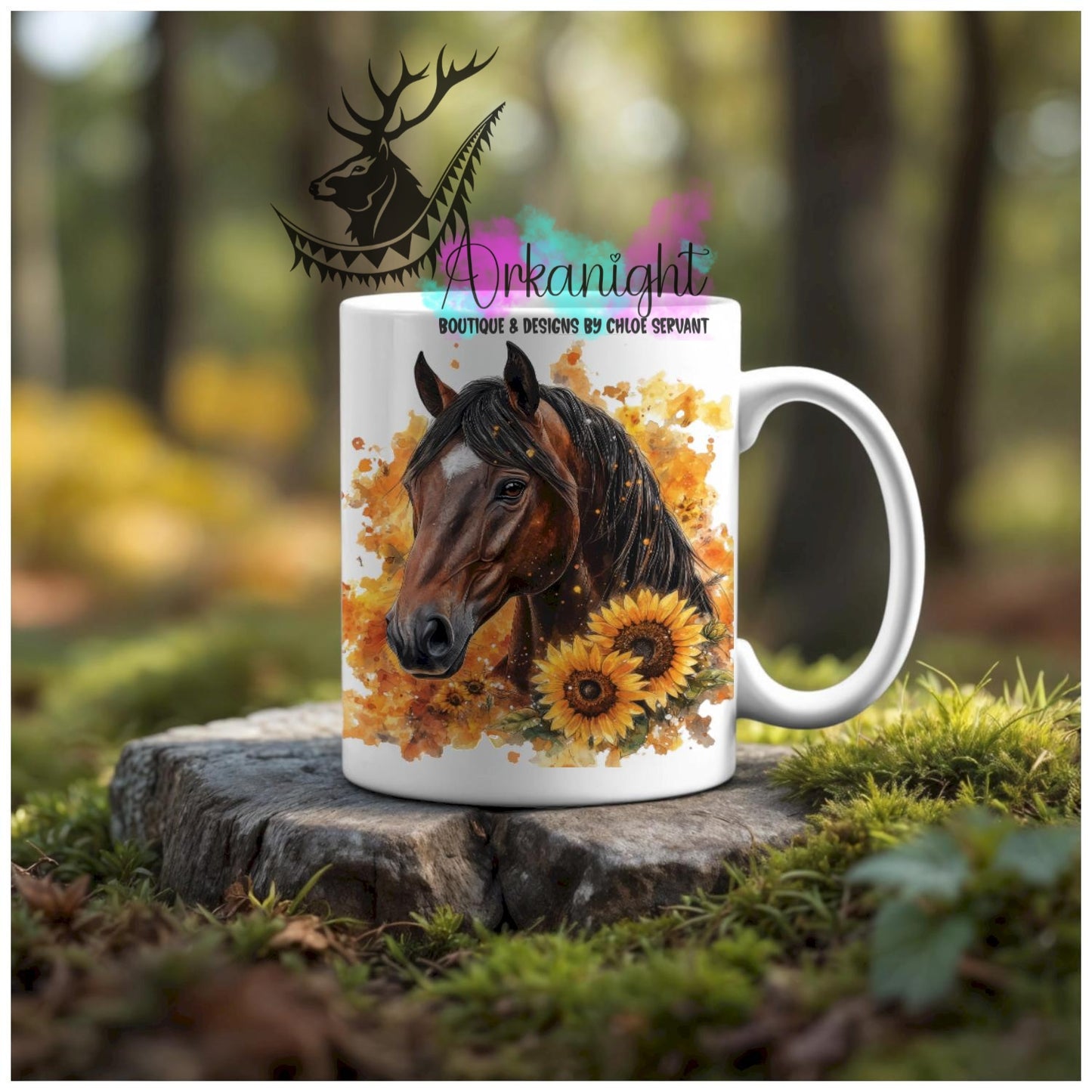 Numérique - Tasse en céramique - Western 2026 - Cheval Quarter Horse Bai - Teinte de jaune