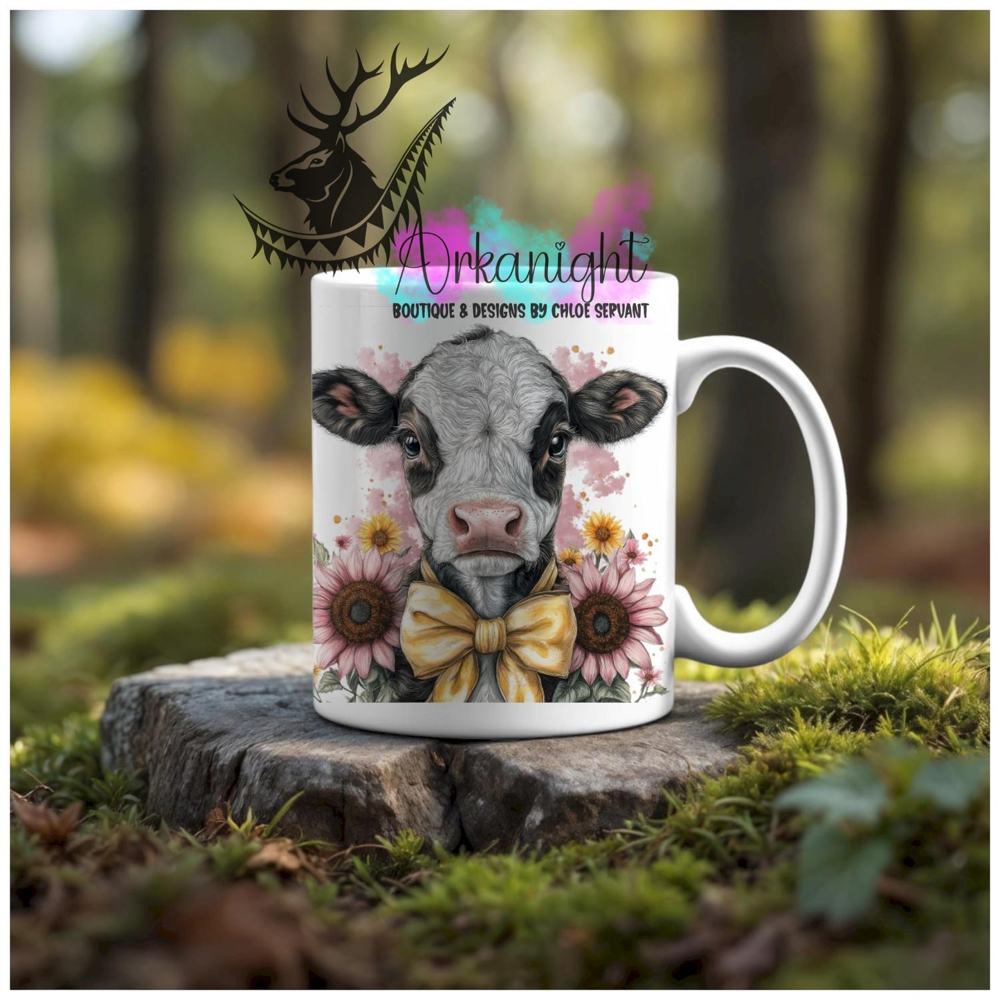 Numérique - Tasse en céramique - Western 2026 - Vache Holstein Noire & Blanche - Teinte de rose