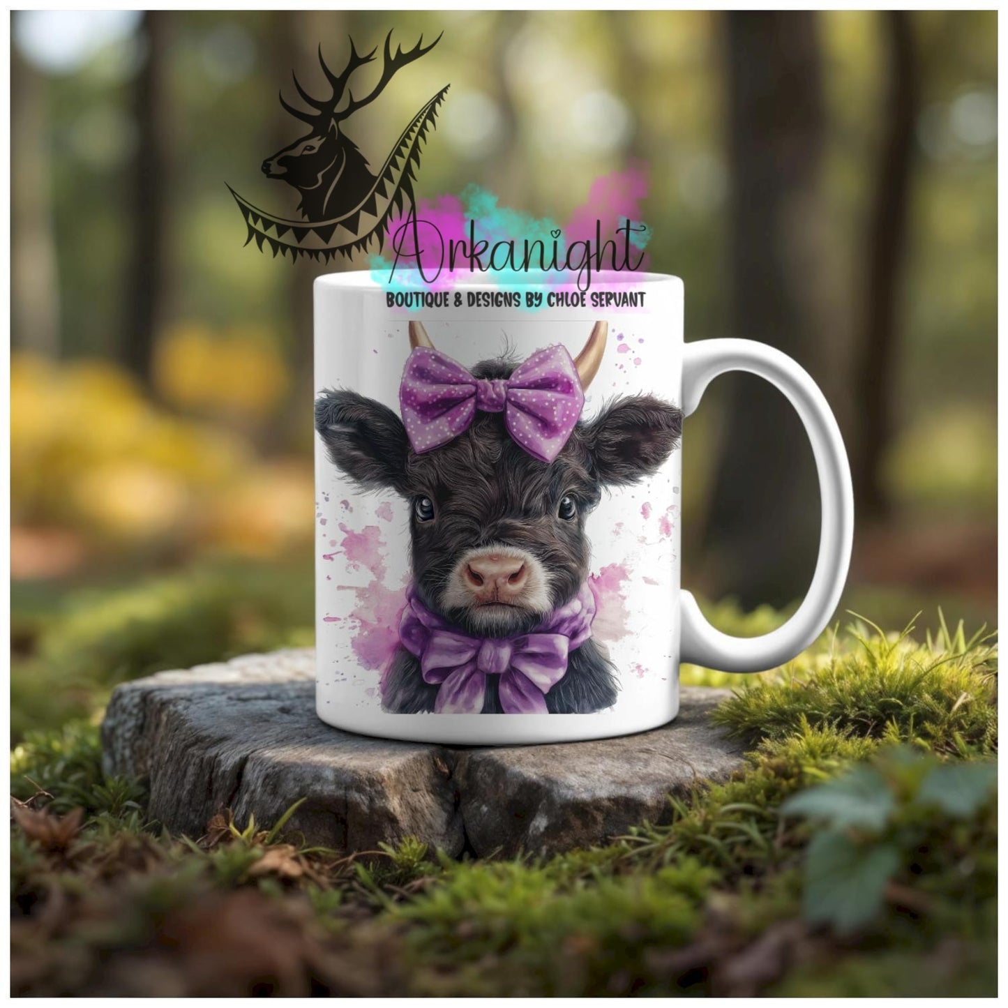 Numérique - Tasse en céramique - Western 2026 - Vache Highland Noir - Teinte de Mauve