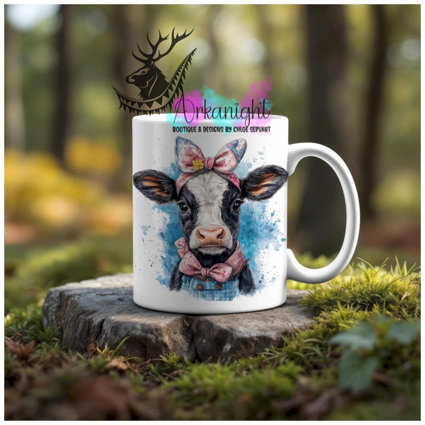 Numérique - Tasse en céramique - Western 2026 - Vache Holstein Noire & Blanche - Teinte de bleu et rose