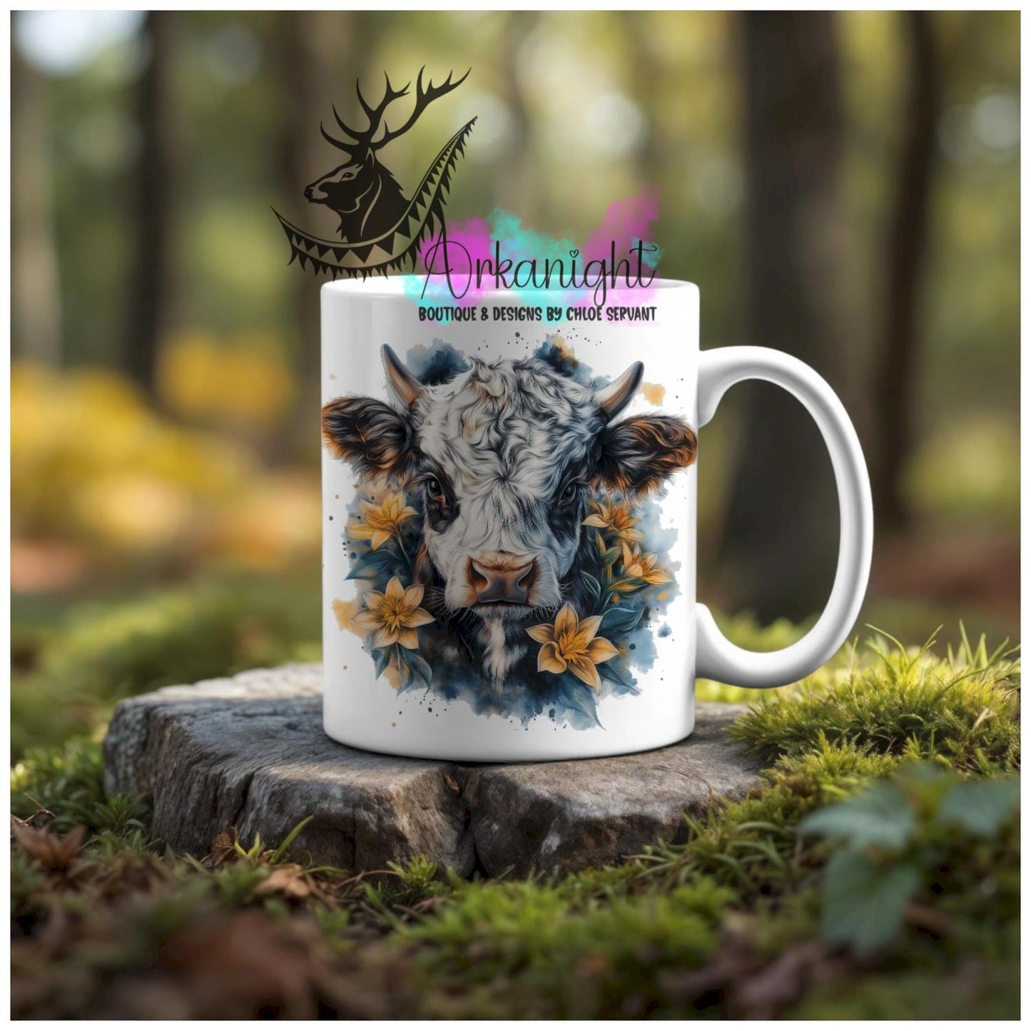 Numérique - Tasse en céramique - Western 2026 - Vache Highland Noir & Blanche - Teinte de bleu foncé