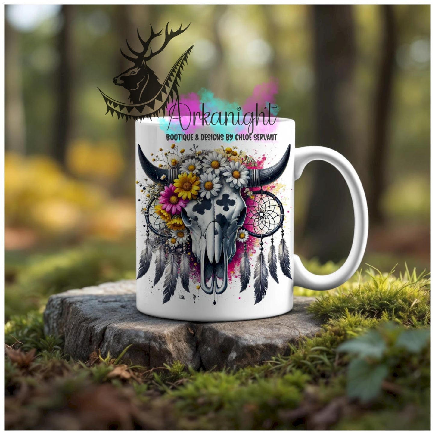 Numérique - Tasse en céramique - Western 2025 - Bramabull - Daisies - Teinte rose Flash