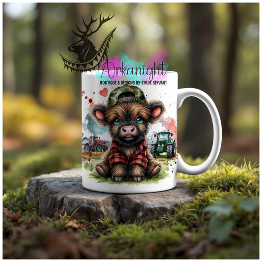 Numérique - Tasse en céramique - Collection Illustration Vache Métiers & Occupations - Farmer - Teinte de rouge - Veste à carreaux rouge