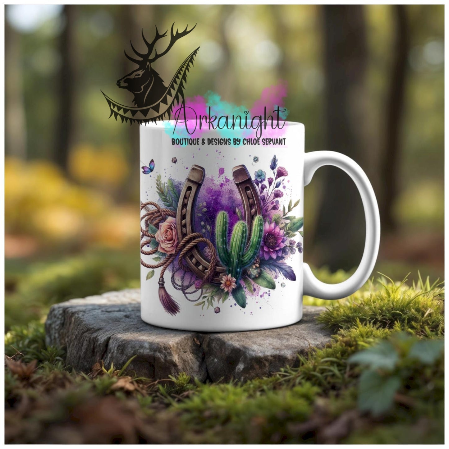 Numérique - Tasse en céramique - Western 2025 - Fer à cheval & Cactus - Mauve