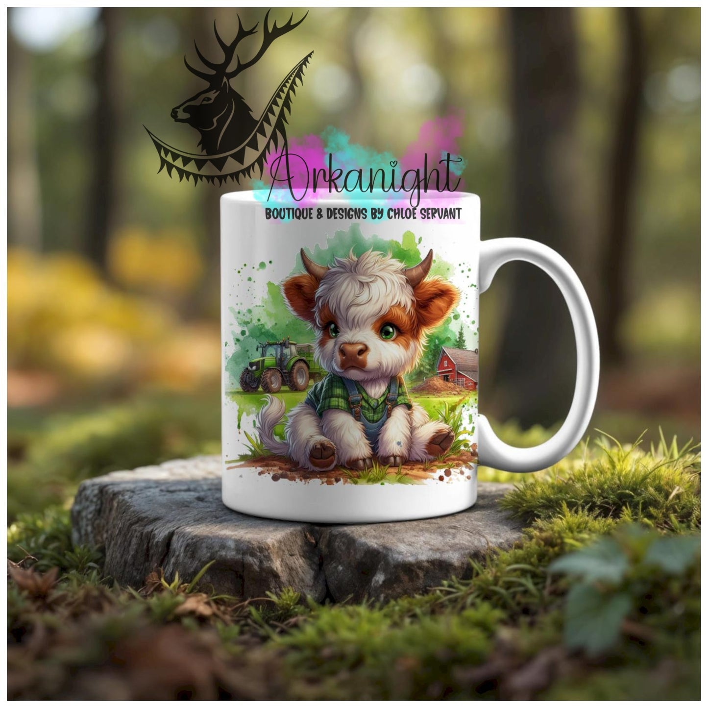 Numérique - Tasse en céramique - Collection Illustration Vache Métiers & Occupations - Farmer - Blanche & rousse  - Teinte de vert -02