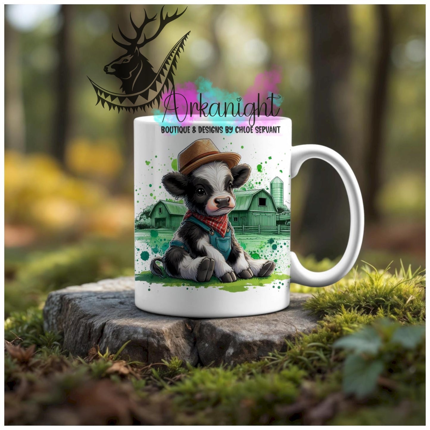 Numérique - Tasse en céramique - Collection Illustration Vache Métiers & Occupations - Farmer - Vache Holstein- Teinte de vert