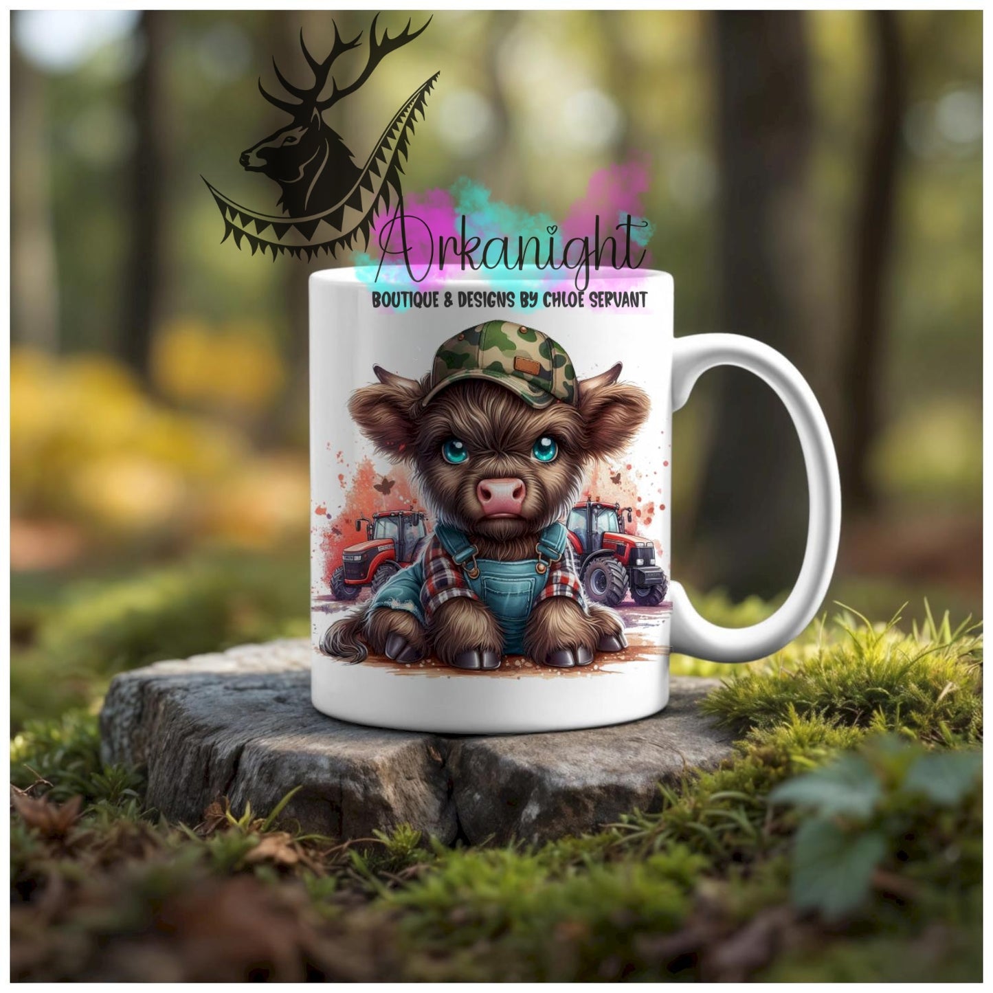 Numérique - Tasse en céramique - Collection Illustration Vache Métiers & Occupations - Farmer - Brune - Teinte de rouge - Casquette Camo
