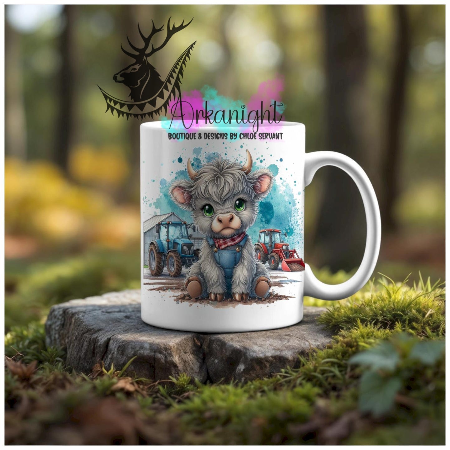 Numérique - Tasse en céramique - Collection Illustration Vache Métiers & Occupations - Vache Highland Grise - Farmer - 01