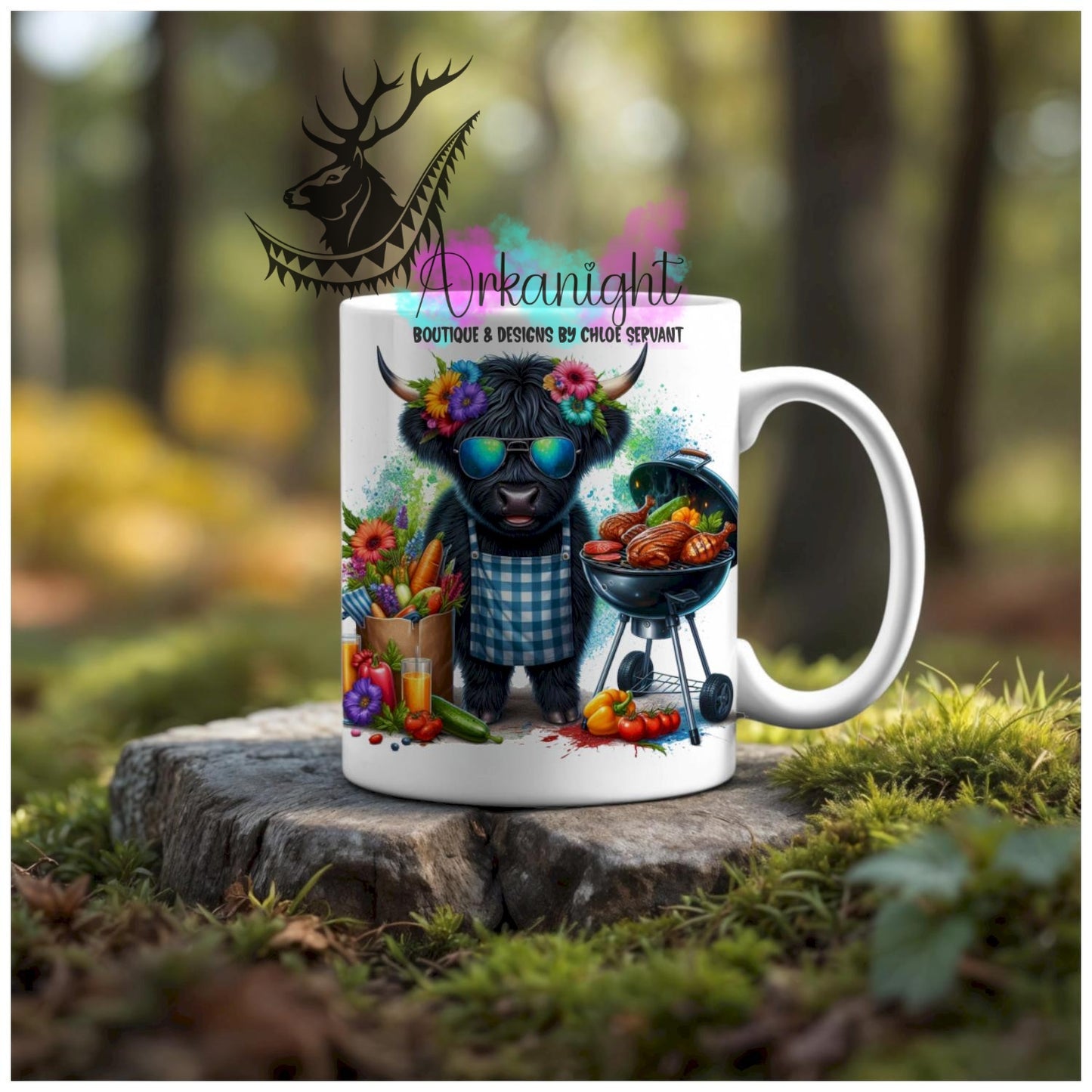 Numérique - Tasse en céramique - Collection Illustration Vache Métiers & Occupations - Vache Highland Noire- BBQ - 02