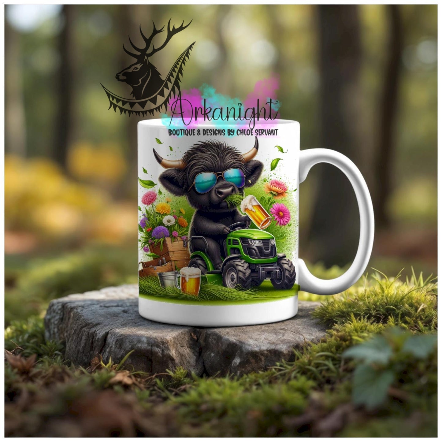 Numérique - Tasse en céramique - Collection Illustration Vache Métiers & Occupations - Vache Highland Noir - Gazon - 02