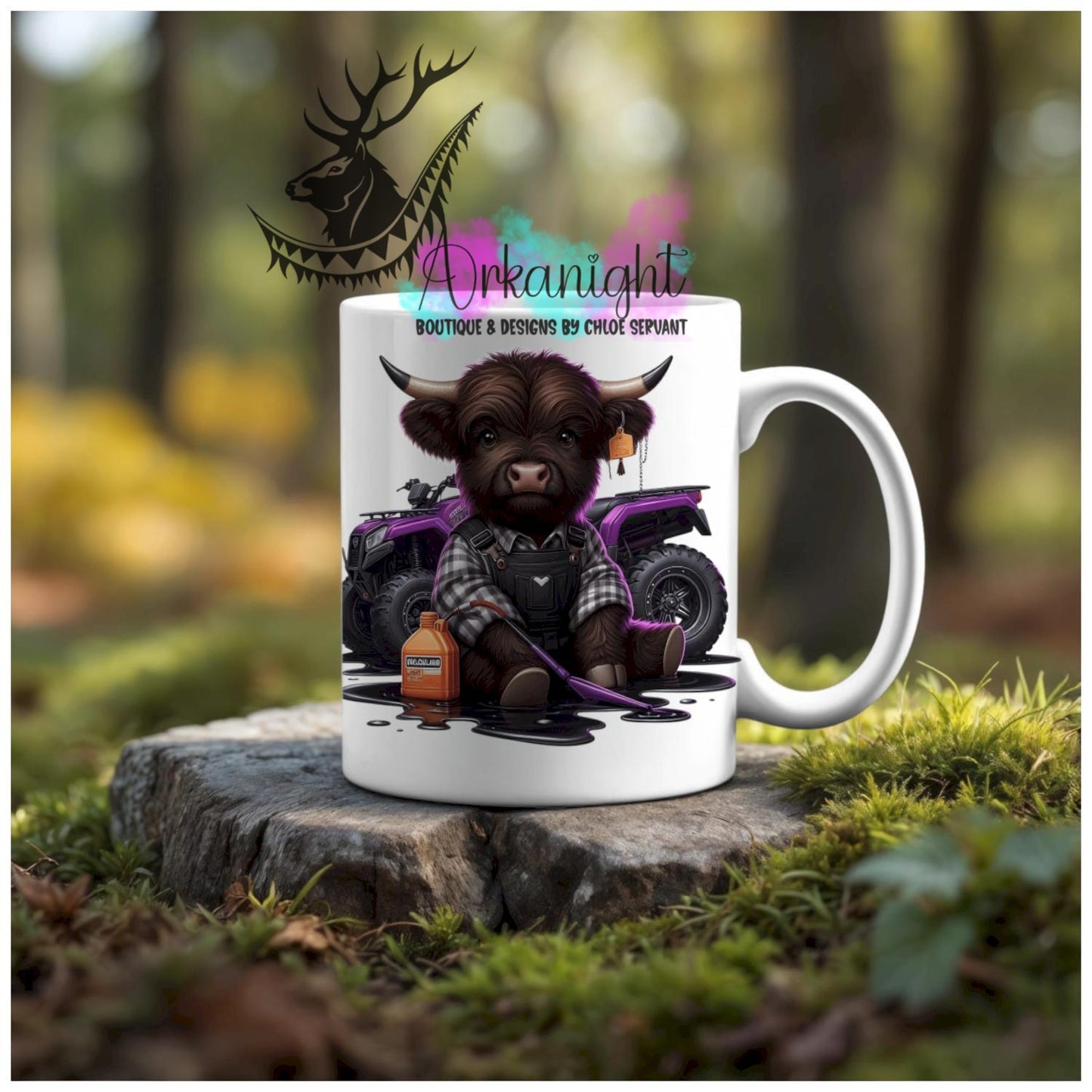 Numérique - Tasse en céramique - Collection Illustration Vache Métiers & Occupations - Vache Highland BRune Chocolat - VTT - Teinte Mauve