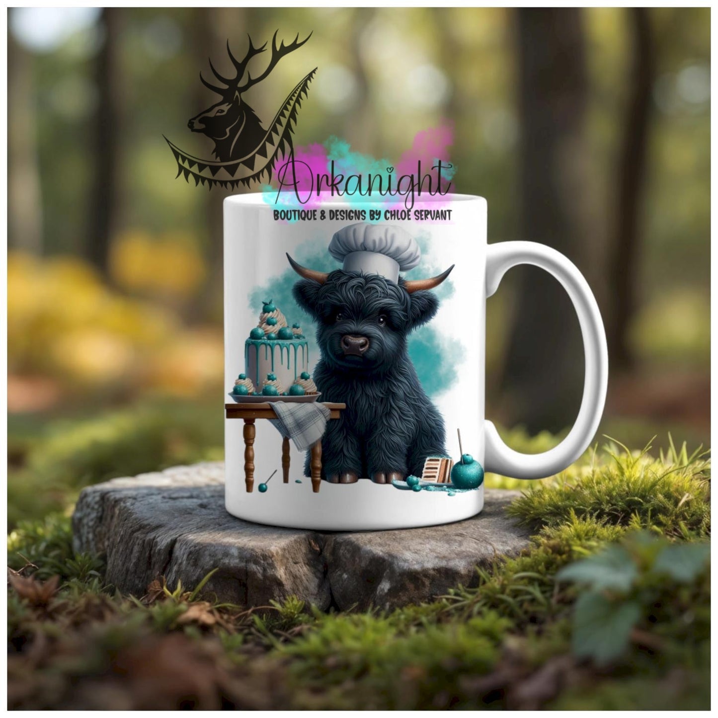 Numérique - Tasse en céramique - Collection Illustration Vache Métiers & Occupations - Vache Highland Noir - pâtissier