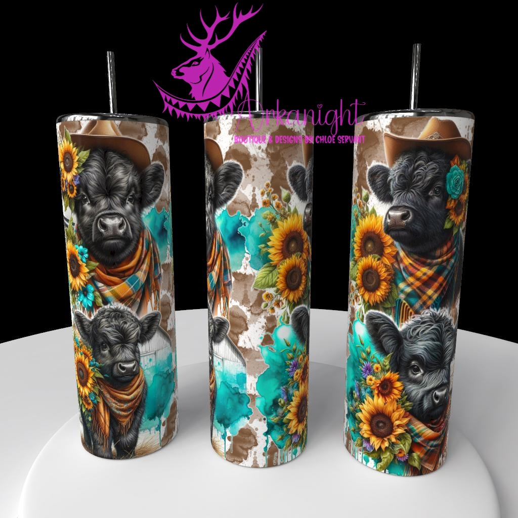 Gourde sur commande - Collection Western 2026 - Vache Highland Noire - Teinte turquoise