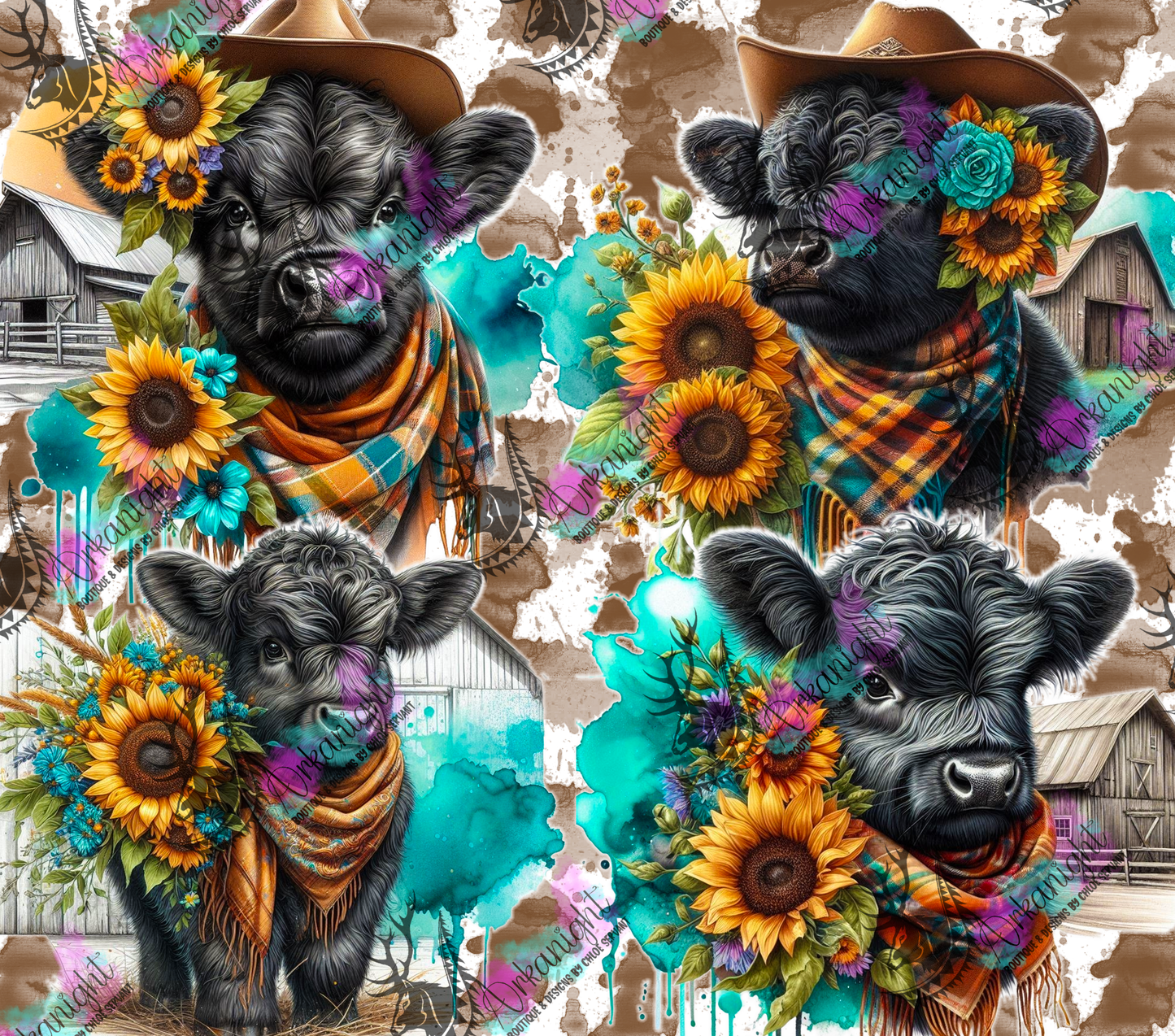 Numérique - Collection Western 2026 - Vache Highland Noire - Teinte turquoise