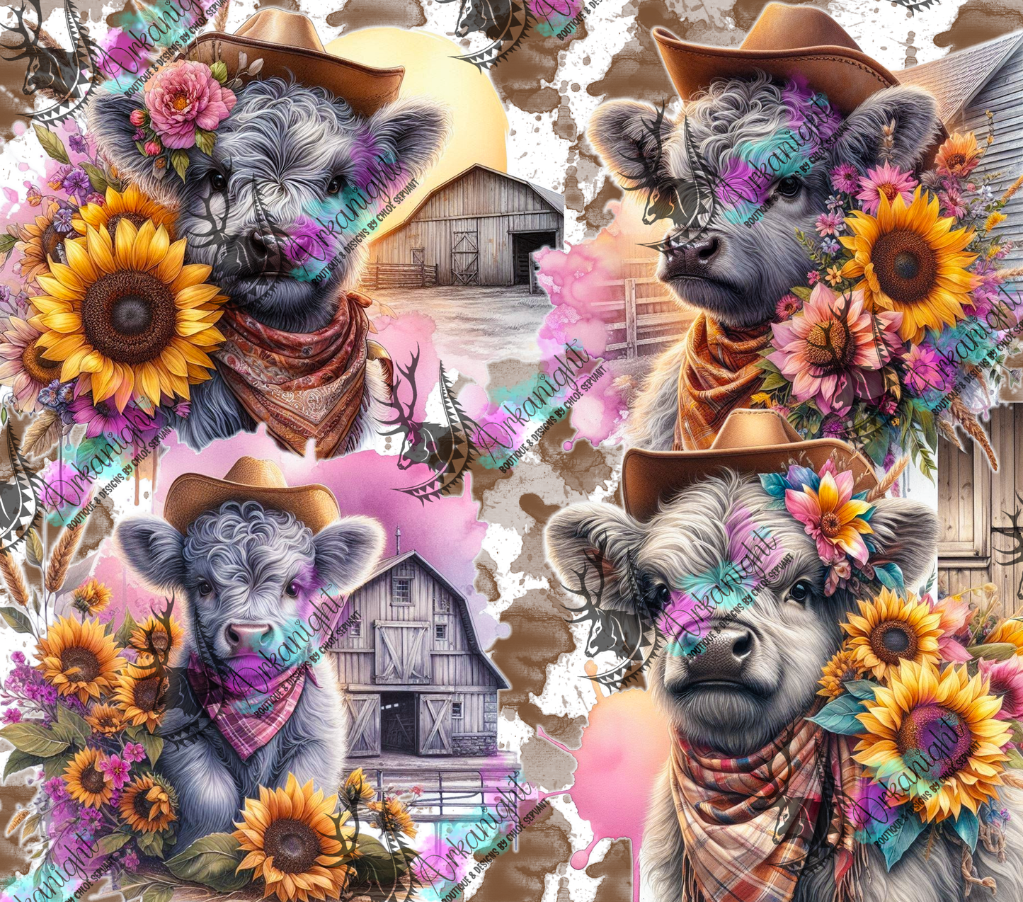Numérique - Collection Western 2026 - Highland Cow - Grise - Teinte de rose