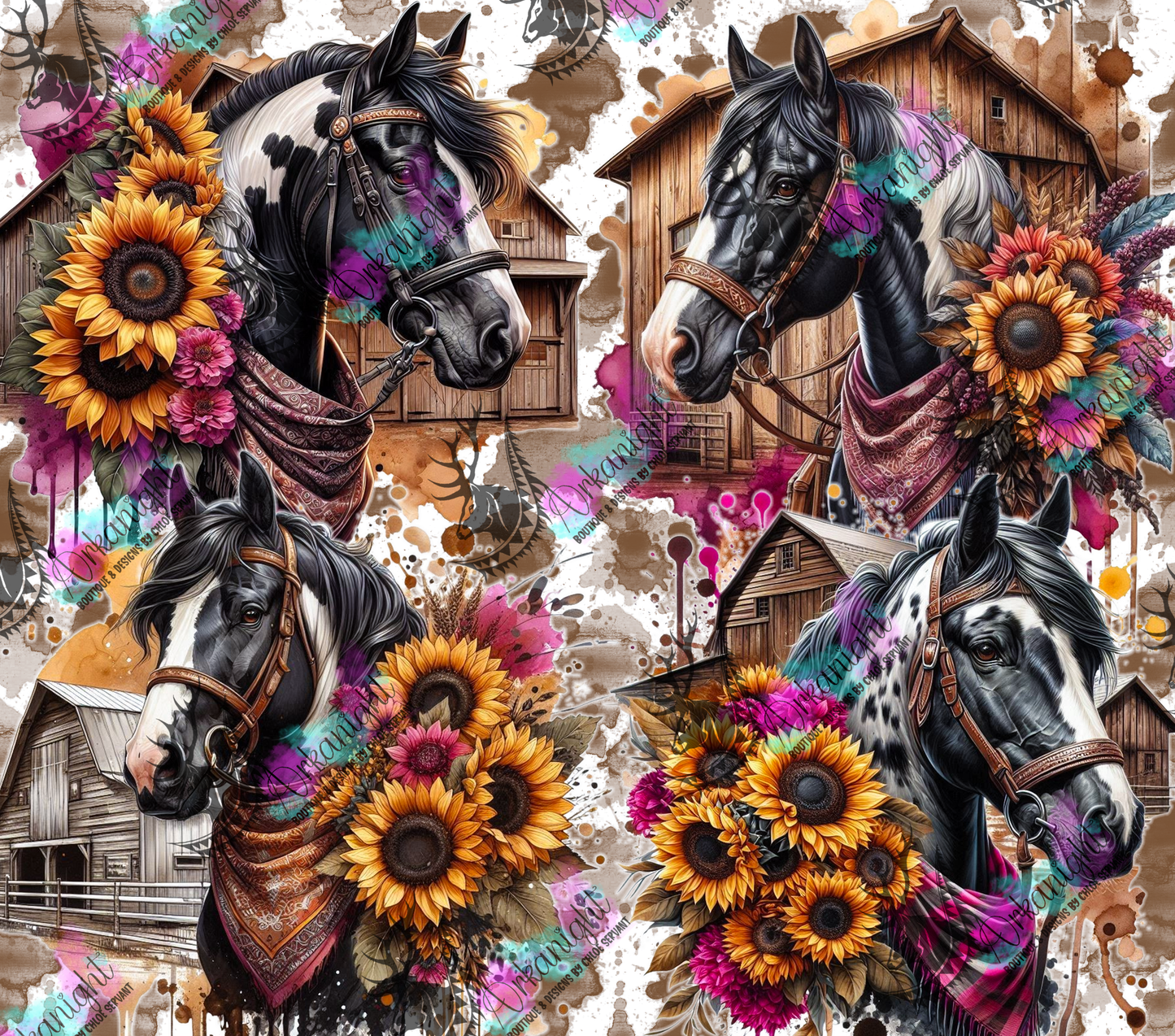 Numérique - Collection Western 2026 - Cheval Paint Horse Noir & Blanc