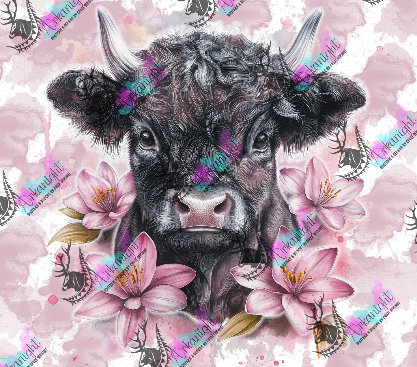 Numérique - Collection Western 2026 - Realism - Highland Cow Noire- Teinte de rose