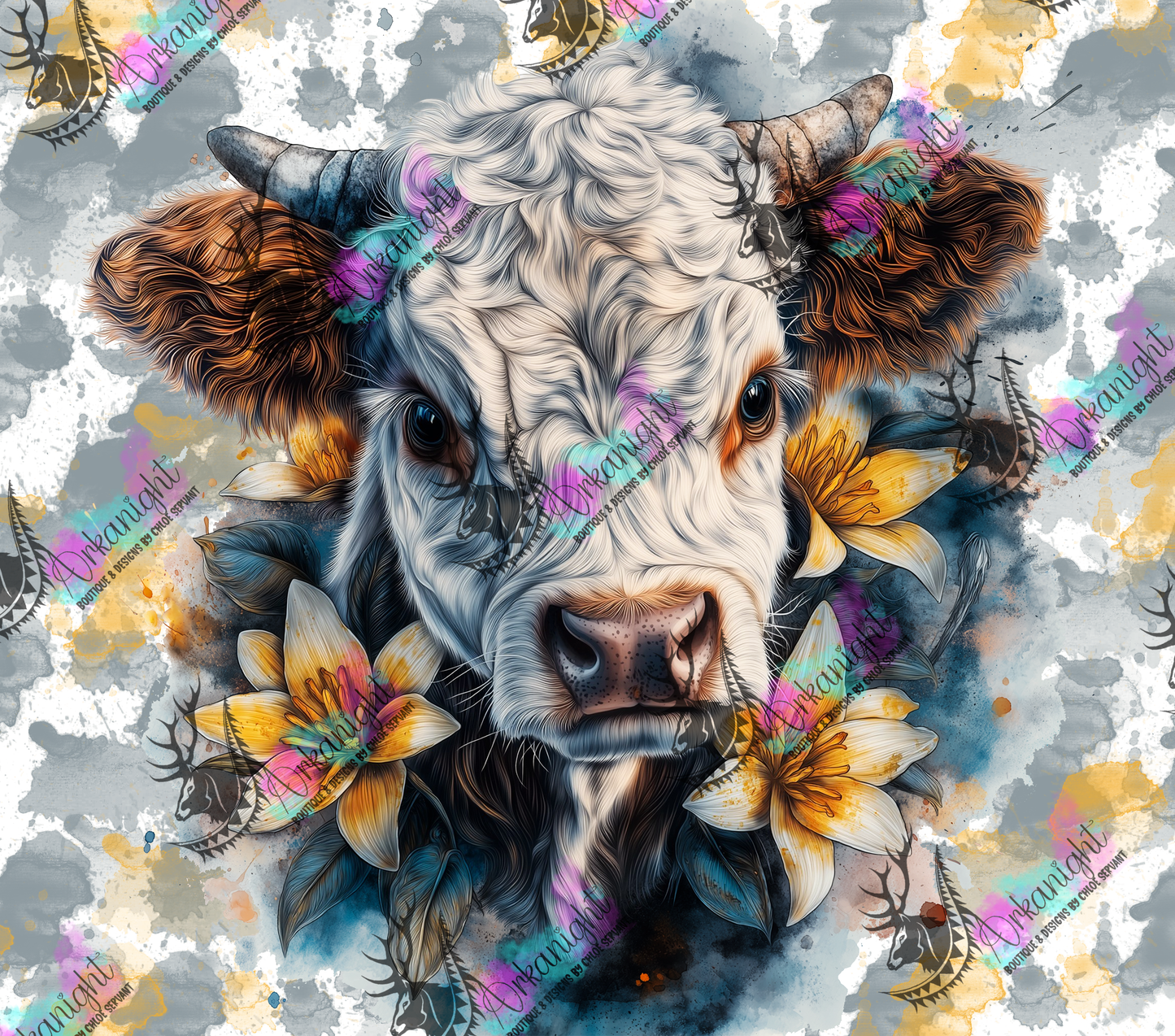 Numérique - Collection Western 2026 - Realism - Highland Cow- Teinte de gris et jaune