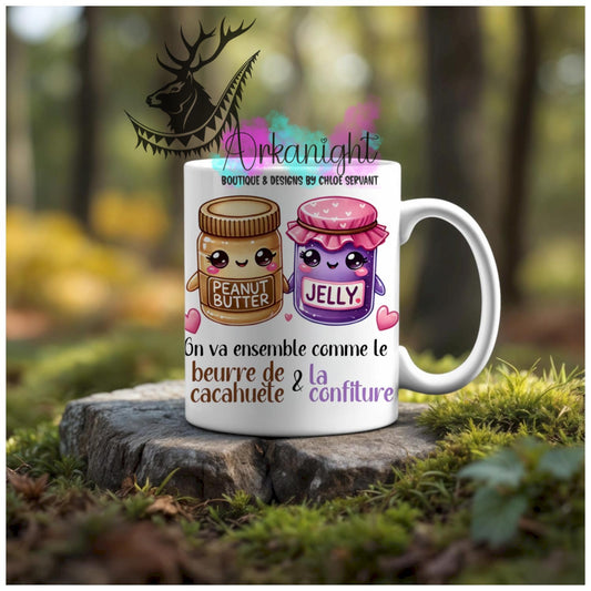 Numérique - Tasse en céramique - Collection Couples d'aliments comiques - on va ensemble comme le Beure de cacahuètes & la confiture